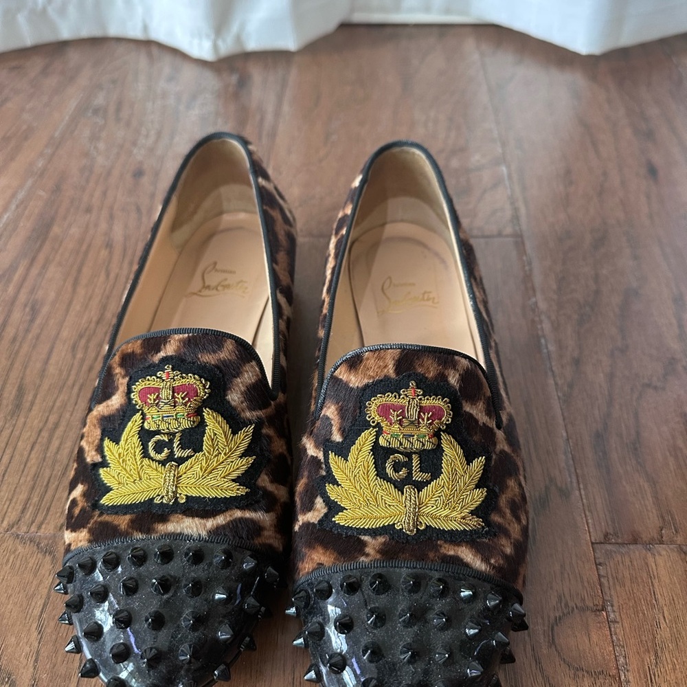 Christian Louboutin Leopard Embroidered Spiked Loafers